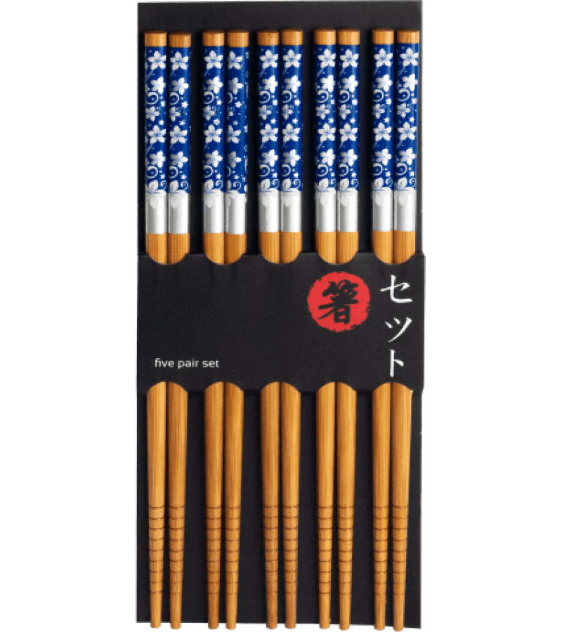 Pałeczki do sushi 5 par 22,5 cm Drewniane Białe Kwiatki - obrazek 1