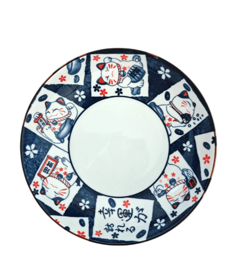 Talerz ceramiczny Lucky Cat granatowy 20,2 cm – unikatowy design - obrazek 1