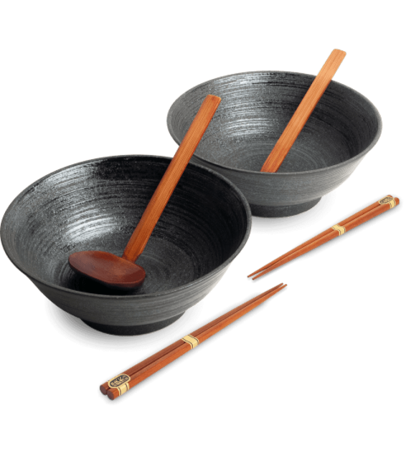 Japoński Zestaw Misek Uzu Black 22 cm z Pałeczkami i Łyżkami - obrazek 1