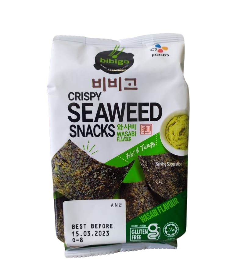 Snacki Nori Wasabi BIBIGO 5g – Pikantna Przekąska Seaweed - obrazek 1